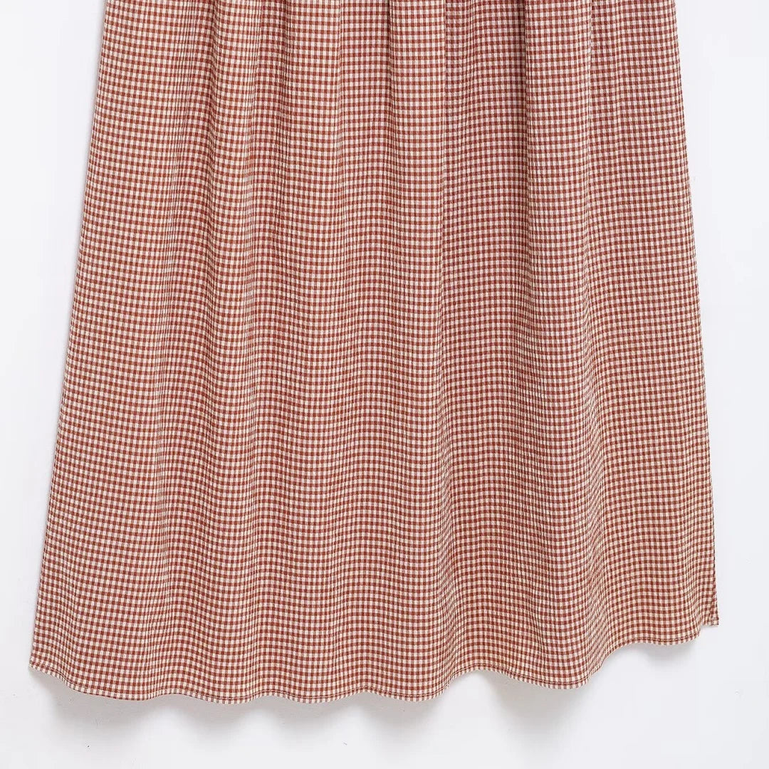Dress for Women Fashion Summer New Plaid Fold Sleeveless O-neck Midi Vest Dresses French Chic Female Evening Clothing
