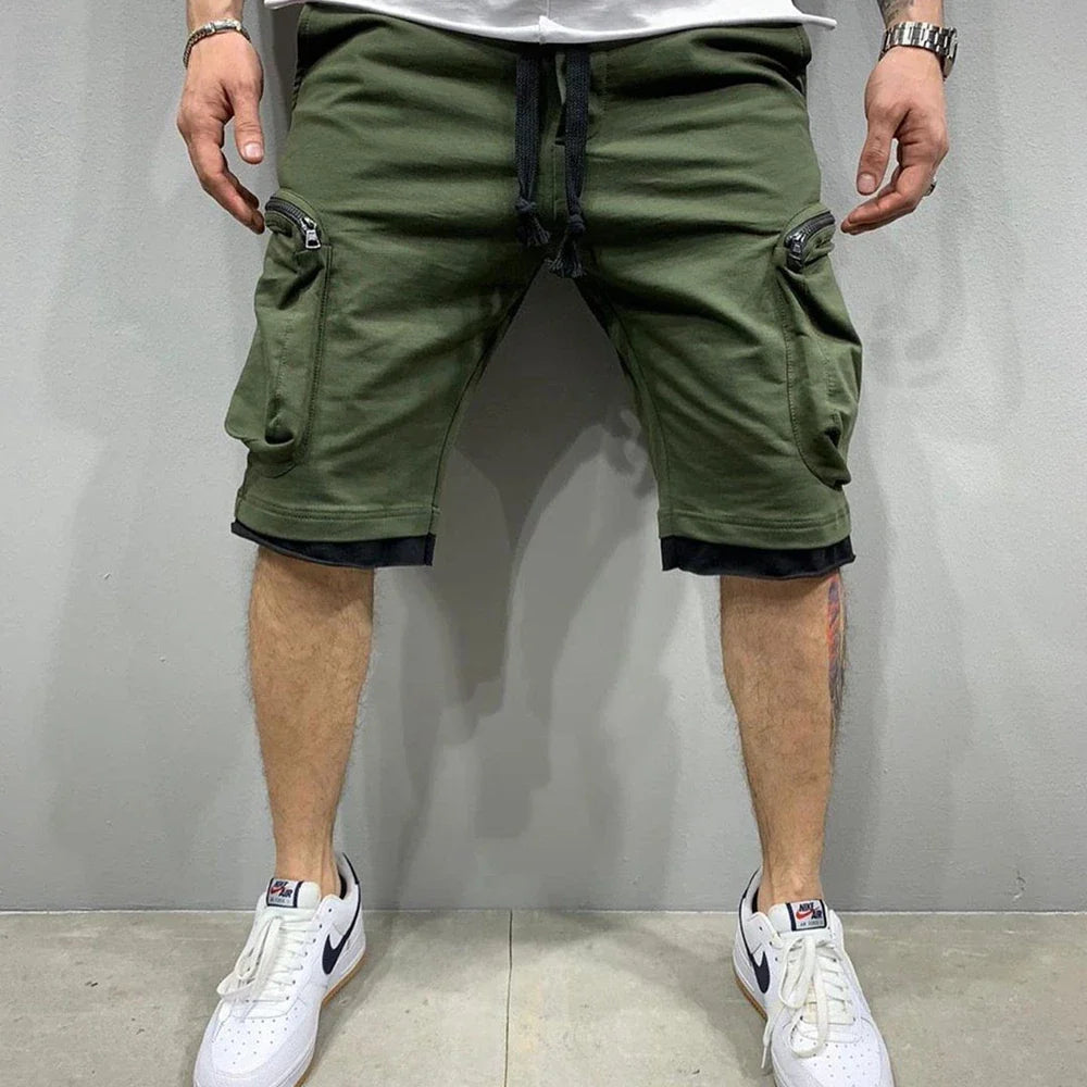 Mens Summer Cargo Shorts Cotton Workout Fitness Shorts Breathable Jogger Training Gyms Bodybuilding Multi Pocket Yellow Shorts