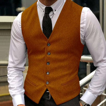 Men Vest Brown Herringbone Single Breasted With Lapel Waistcoat For Wedding Party Business Work Daily Casual Ball Men Suit Vest