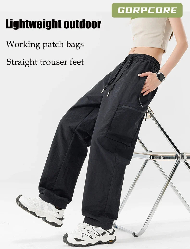 Hiking Women Pant Elastic Waist Waterproof Trouser Zippered Pockets Sport Pant Men Windproof Outdoor Cargo Pants Fishing Trouser