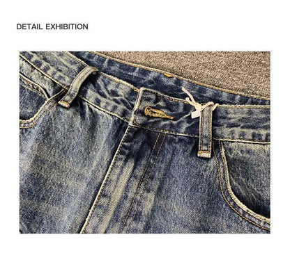 Autumn American Casual Ruffian Handsome Washed Retro Tooling Jeans Men's Straight Loose High Street Tapered Pants Tide
