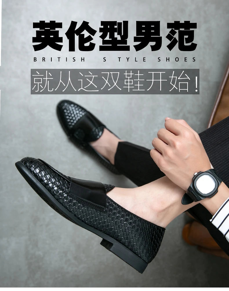 British Style Weave Pattern Microfiber Leather Monk Shoes Mens Buckle Party Wedding Loafers Moccasins Men Driving Flats