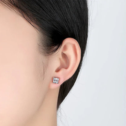 1ct Princess Cut Moissanite Earrings for Women S925 Sterling Silver with Gold Plated Ear Studs Wedding Party Fine Jewelry