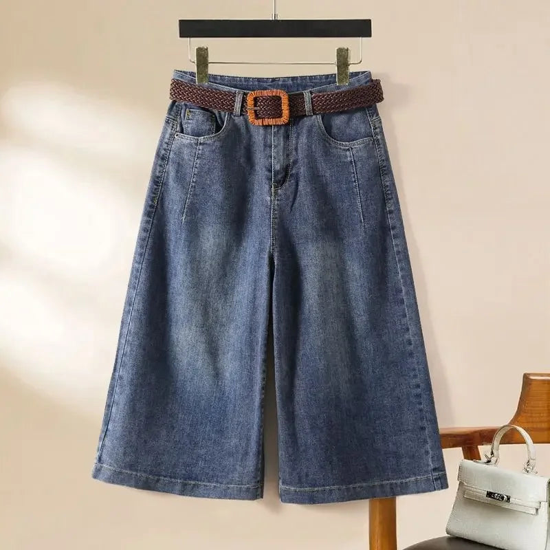 Capris Jeans Loose Women's Shorts Baggy Summer Clothes Korean Dongdaemun 2025 Woman Clothing Blue Big Size Hanbok Pants Short