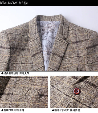 Men's Korean Style Spring Autumn Casual Small Suit Checkered Jacket Fitted Large Size Single Western Wear