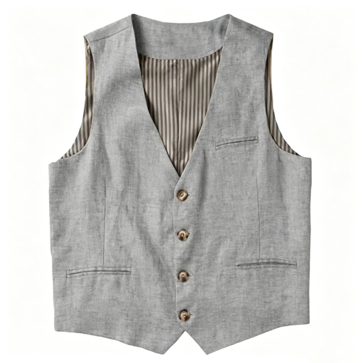 Beige Linen Men's Vest V Neck Summer Waistcoat Single Breasted Light Weigt Men's Suits Vest