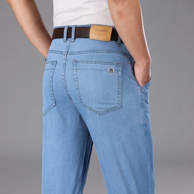 Business Lyocell Jeans Men Summer New Thin Fashion Straight Breathable Brand Pants Male Slim Comfortable  Denim Trousers