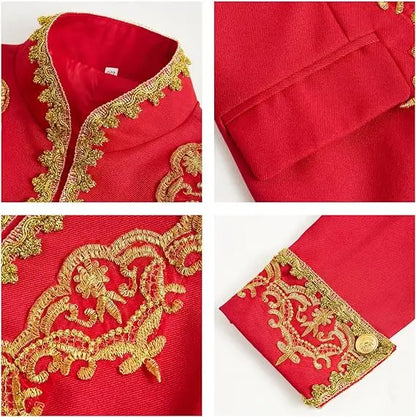 Boys Golden Flower Jacket Pants Tie 3PS Drama Dress Kids Prince Charming Cosplay Costume Children Performance Photograph Suit
