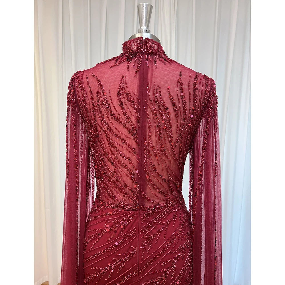 Luxury Beaded Evening Dress Cape Sleeve Dubai Sheer Neck Mermaid Formal Prom Wedding Party Gown Customized 2026
