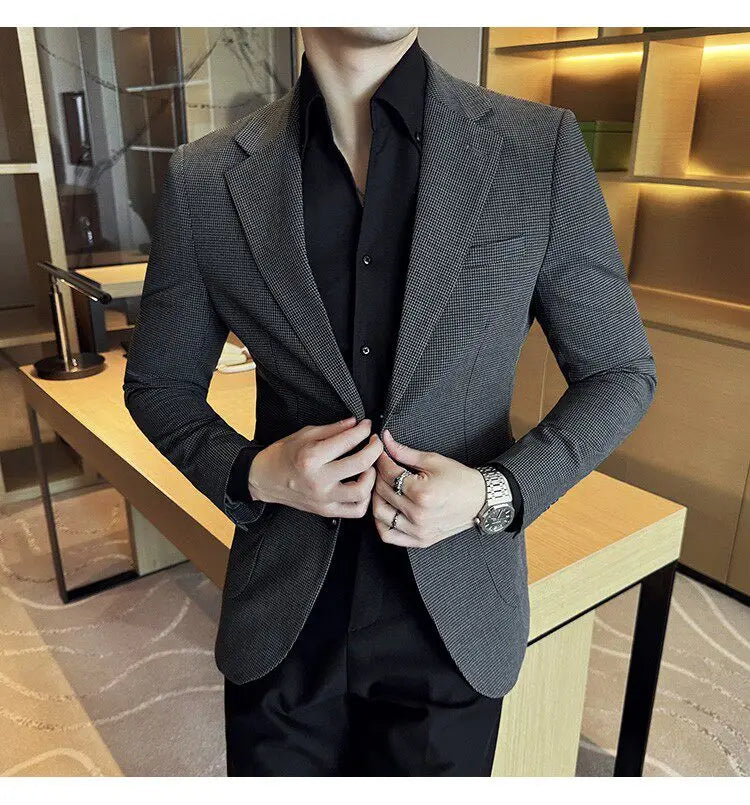 Korean Vintage Elegant Men's Business Slim Fit Suit Jacket 2026 New Fashion Lapel Single Breasted Men Social Party Dress Coats