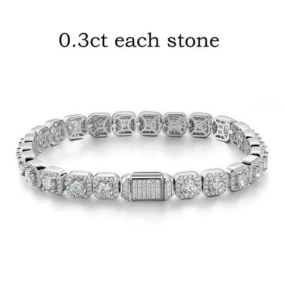 4/5/6.5mm Full Diamond 100% Real Moissanite Bracelets for Men Women Classic Luxury Bangles Pure 925 Sterling Silver Chain