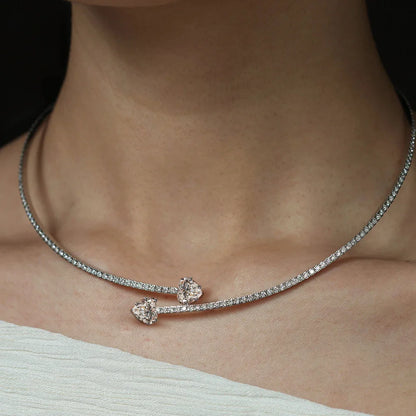 1.6cttw Heart Shape Moissanite Diamond Open Choker Necklace for Women S925 Silver Plated 18k Gold Bridal Collar Tennis Necklace
