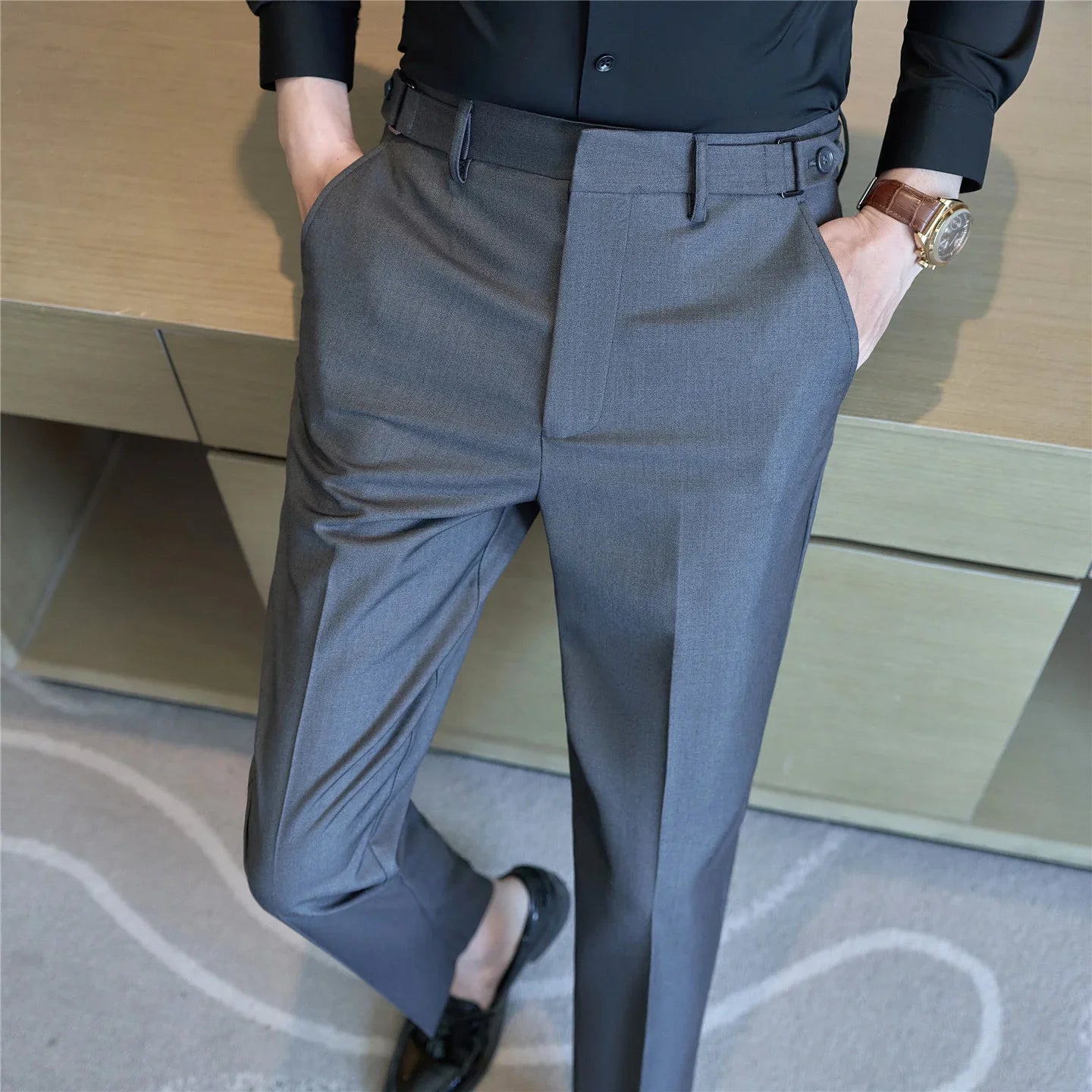 Neapolitan Fashion Business Casual Pants Men's Straight Leg Slim Fit Suit Pants Formal Office Social Wedding Dress Pants