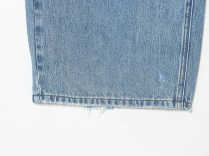 2025 women's new street fashion fold waist mid waist washed ripped jeans loose version of the floor-length pants
