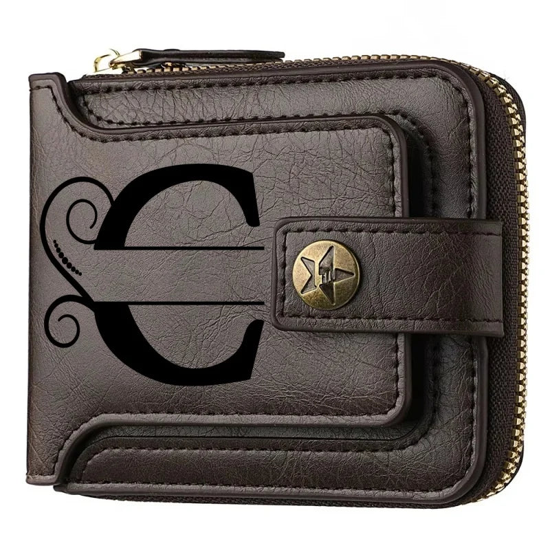 Men's Custom Wallet - Personalized Artificial Leather Men's Engraved Name and Letter Wallet, Father's Day Dad Gift, Brown
