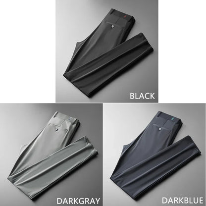 New Ice Silk Casual Pants Men Spring and Summer Mid Straight Thin Breath Pants Comfortable Light Elastic Loose Trousers