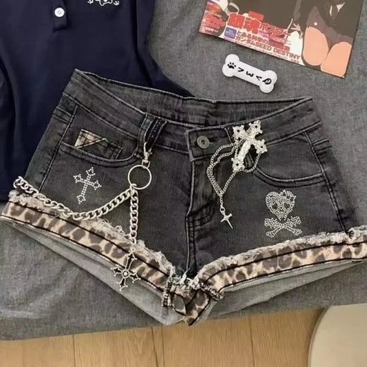 Y2k Vintage Denim Shorts Fashionable Kpop Hot Pants 2000s Women Clothes Harajuku Streetwear Chic Trendy Patchwork Jeans Shorts
