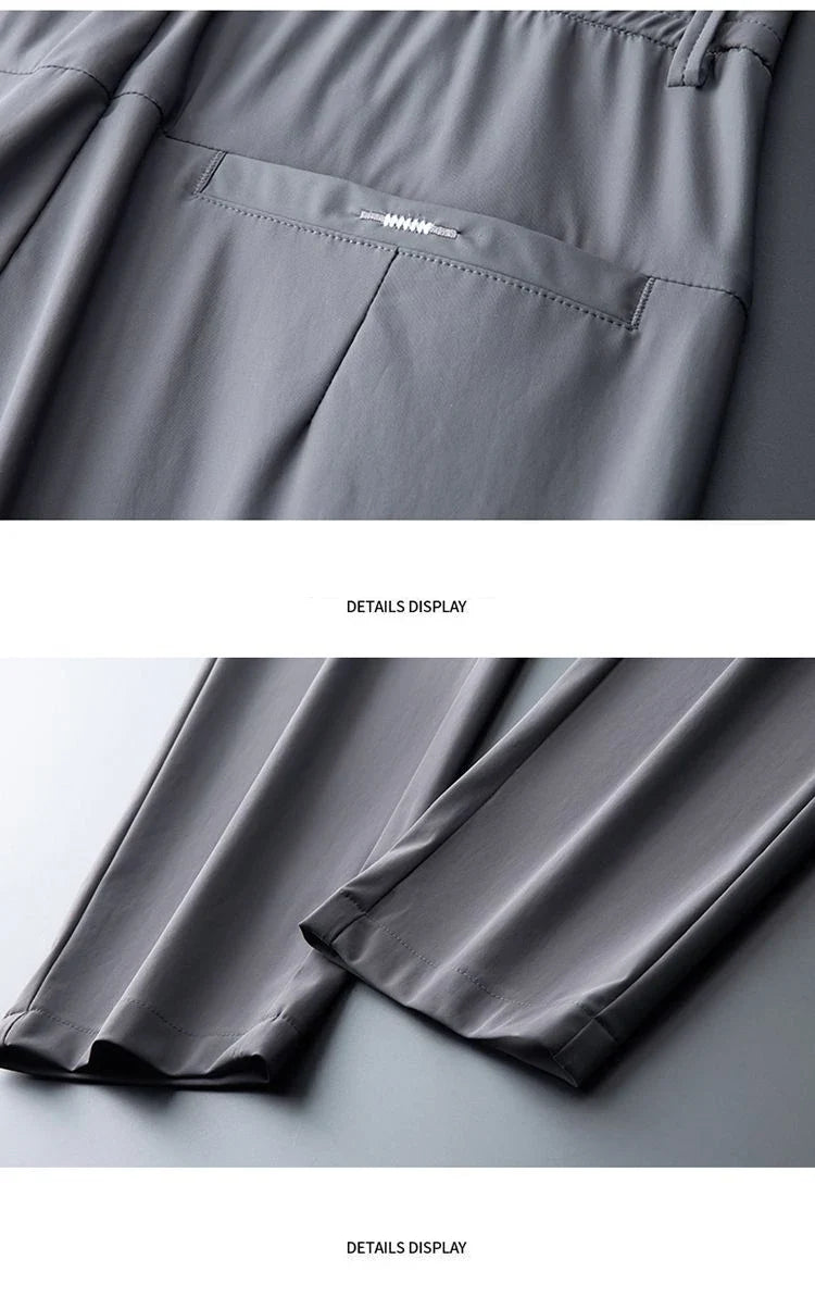 High Elastic Ice Silk Casual Pants Men's Spring Summer Ultra-thin Quick Drying Soft Breathable Business Straight Gray Trousers