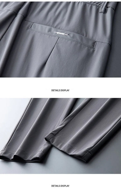High Elastic Ice Silk Casual Pants Men's Spring Summer Ultra-thin Quick Drying Soft Breathable Business Straight Gray Trousers
