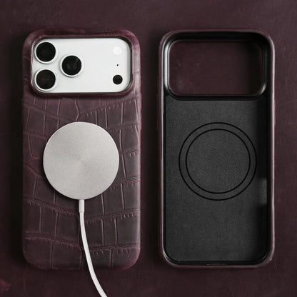 Magsafe Case For iphone 16 15 17 Pro Max Air 17e 16e 14 Plus 13 12 Mini 11 Crazy Horse Crocodile Genuine Leather Back Cover