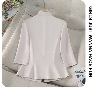 Women's Slim Fit Blazer Spring Summer Fashion Solid Color Single Button Jacket Office Lady Coat Top New Arrival 2025