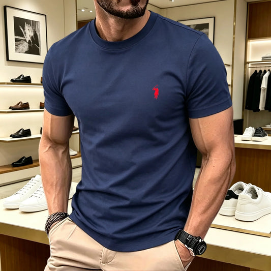 100% pure cotton high-quality brand round neck short sleeved men's 2026 summer fashion pony embroidery T-shirt casual sports top