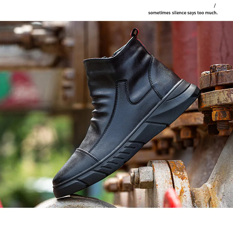 Fashion 2025 Black Leather Safety Work Shoes for Men Indestructible Steel Toe Cap Anti Nail Anti Slip Male Boots Footwear