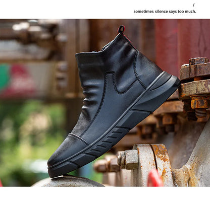Fashion 2025 Black Leather Safety Work Shoes for Men Indestructible Steel Toe Cap Anti Nail Anti Slip Male Boots Footwear