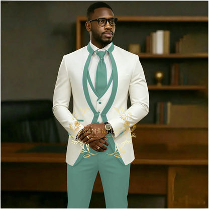 Handsome Formal Tuxedos Suits For Men Wedding Party Dress Slim Fit 3 Pieces Groomsmen Jacket Vest Pant 3 Piece Male Costume