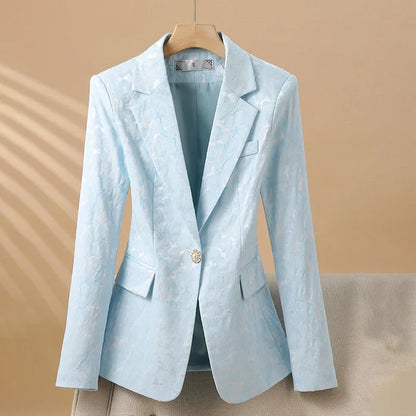 Women Blazer Office Lady 2024 Elegant Slim Notched Women Blazers Jackets Button Long Sleeve Decorative Pattern Female Suit Coat