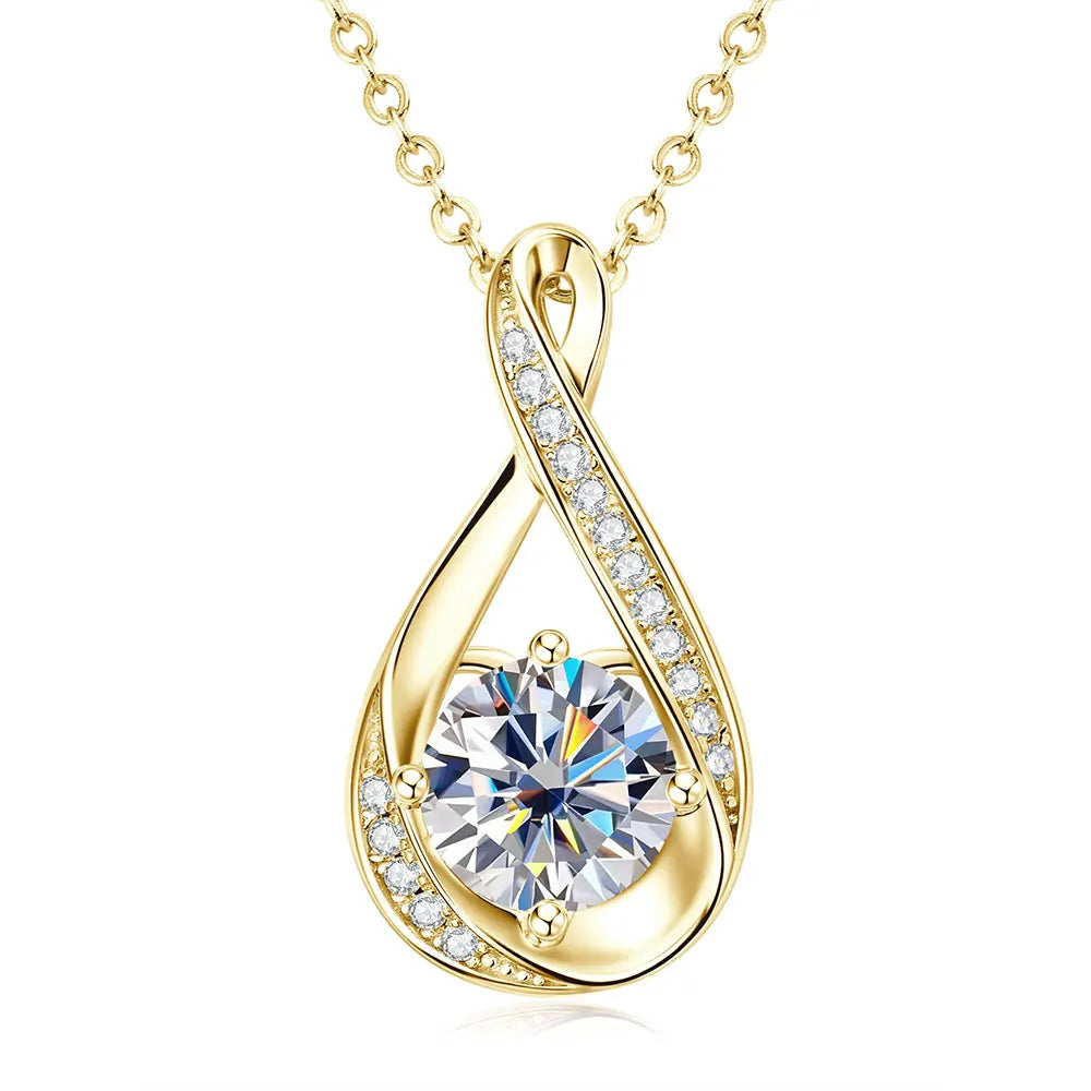 8MM 2.0CT Round Cut Moissanite Necklace 14K Gold Filled Infinity Pendant Necklace for Women Wedding Jewelry Gift
