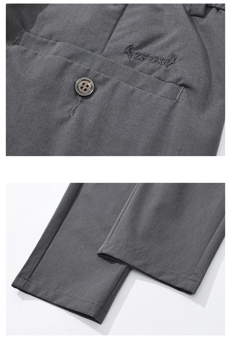 Spring Summer Thin Men's Slim Casual Pants Solid Color Elastic Waist Soft Breathable Business Straight Trousers Black Beige Gray