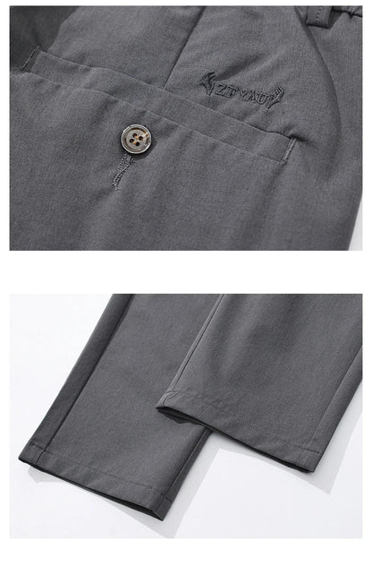 Spring Summer Thin Men's Slim Casual Pants Solid Color Elastic Waist Soft Breathable Business Straight Trousers Black Beige Gray