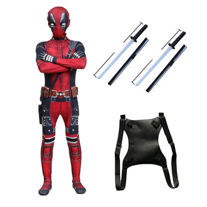 Cosplay Deadpool Costume Kids High Quality Spider-Man Child Halloween Cosplay Costume Deadpool Sword Set Adult Bodysuit Costume