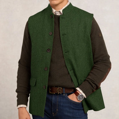 Men Vest Brown Herringbone Height Neck Single Button Waistcoat For Wedding Party Business Work Office Daily Casual Men Suit Vest