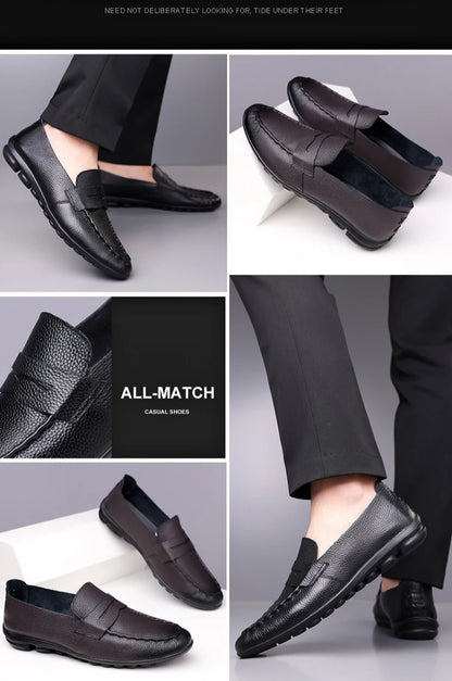 2026 Spring Autumn New Loafers Male Solid Color Fashion Casual Leather Shoes Male Soft Sole Light Driving Shoes Man