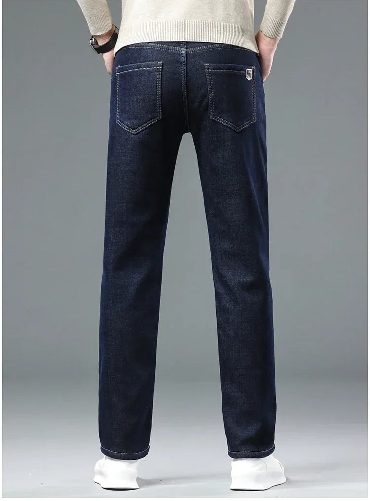 Winter Warm Fleece Jeans Men 2023 Straight Stretch Thick Casual Thermal Denim Pants Male Business Work Trousers New Men Clothing