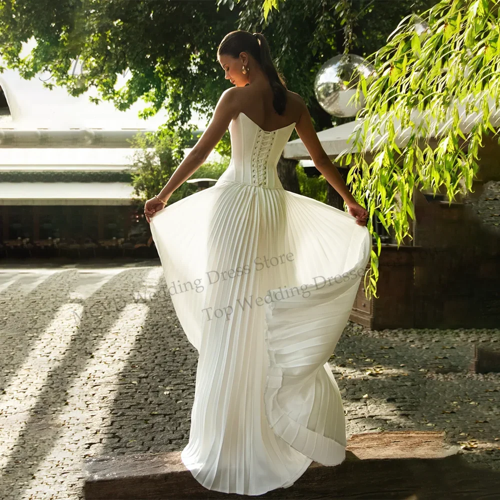 Strapless Pleated Wedding Dresses Corset A-Line Chiffon Bridal Gown Floor Length Customized Vestido De Noivas Para Casamento