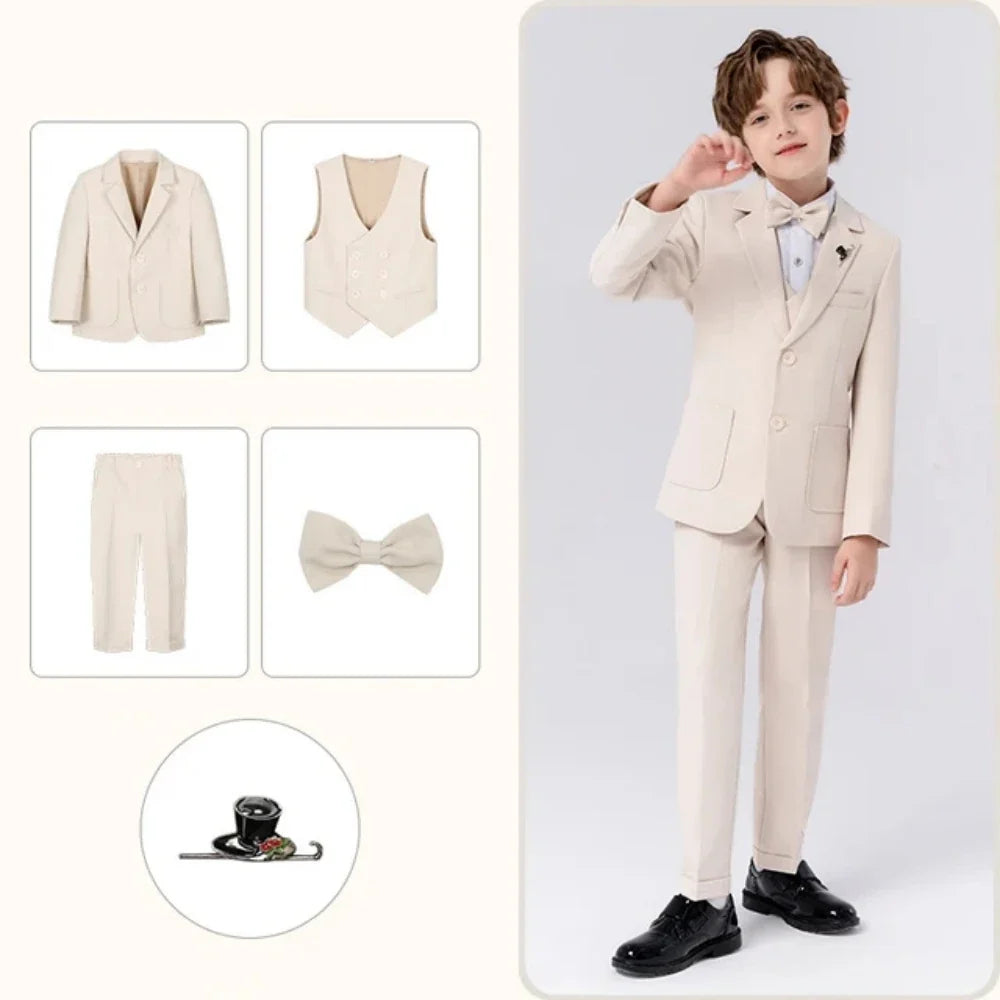 Customize Child Suit Set 4 Pieces Blazer Vest Pants Bow-tie Wedding Party Handsome Slim Fit Boys Dresswear For Activities