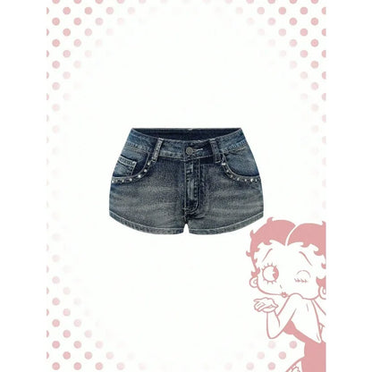 Women's Blue Denim Shorts Y2k Jeans Harajuku American Vintage High Waist Jorts Casual Jeans 2000s Embroidery Sexy Clothes Summer