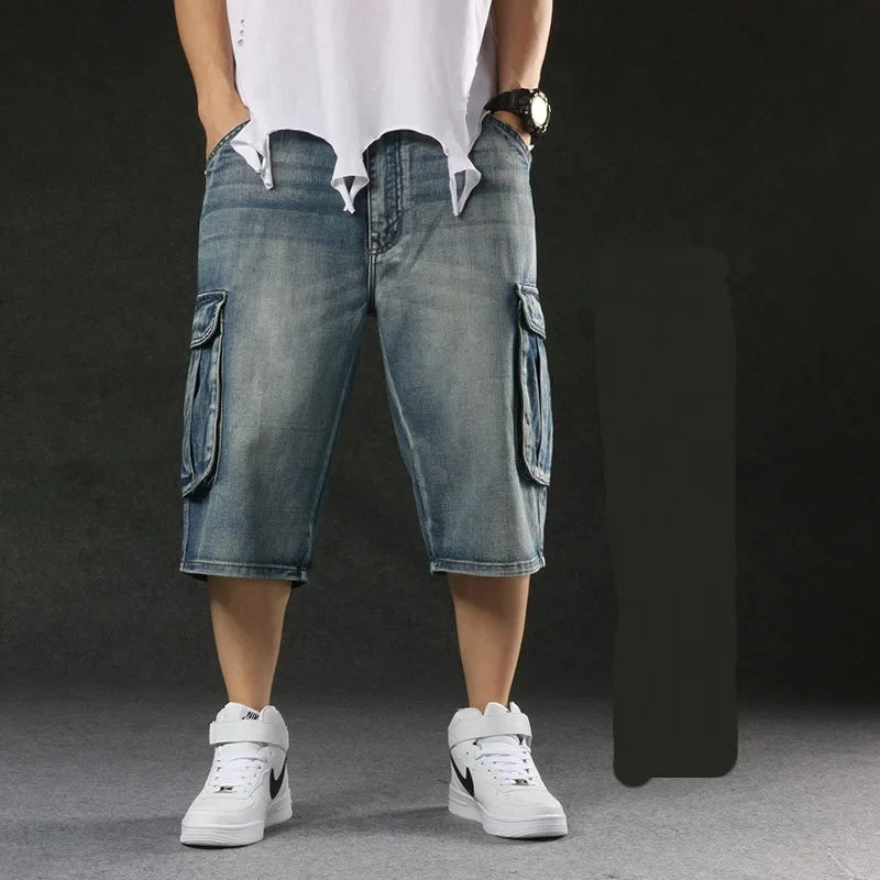 2025 Men‘s New Mens Plus Size Loose Baggy Denim Shorts Fashion Streetwear Hip Hop Skateboard Cargo Jeans Short for Male Men