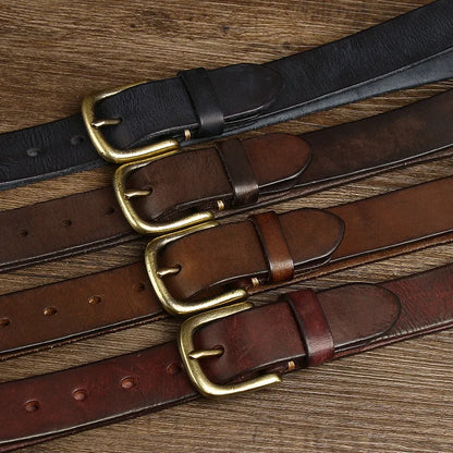 3.3CM Genuine Leather Belt Men Luxury Strap Male Fashion Pure Cowhide Copper Buckle Wild Classic Retro Pin Buckle High Quality