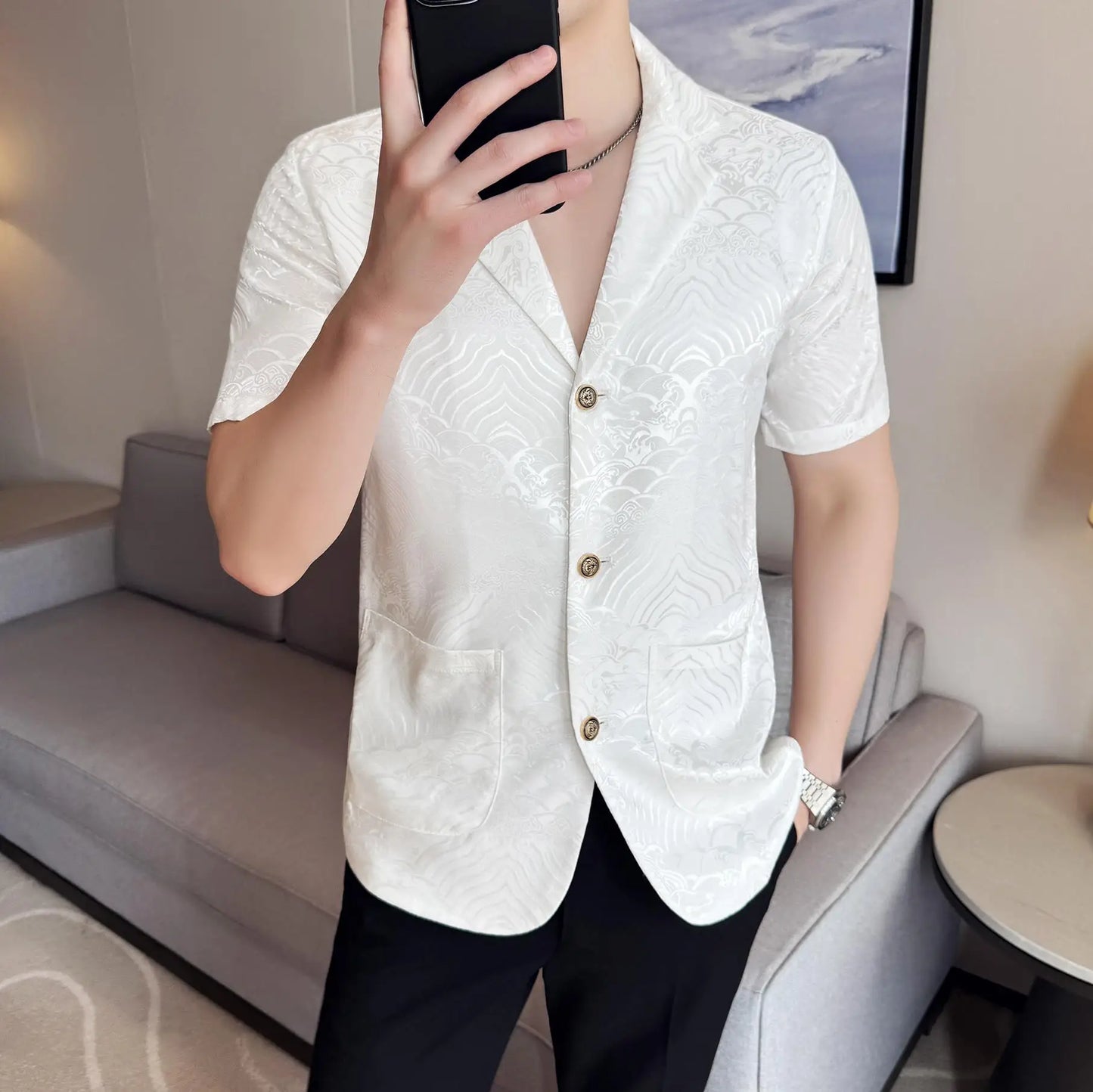 Summer Thin Ice Silk Without Lining Men Suit Coats 2025 New High-end Fashion Jacquard Casual Social Shirt Coat Men Clothing