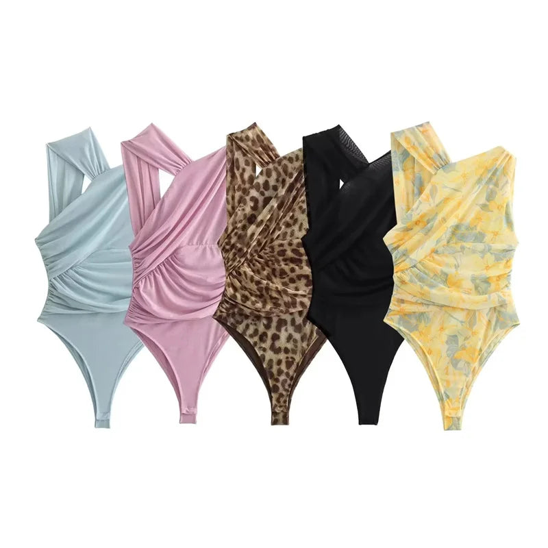 2025 Woman Body Leopard Print Mesh Sleeveless Bodysuit Women Summer Tulle Off Shoulder Tight Bodysuit Lingerie Sexy Body