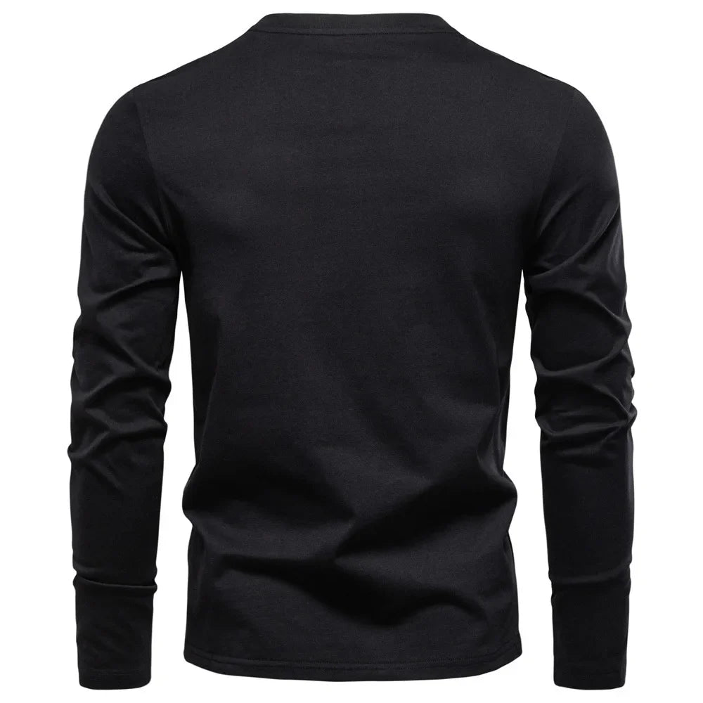 Casual men's plain breathable slim-fit round-neck long-sleeve T-shirt for spring and autumn sports