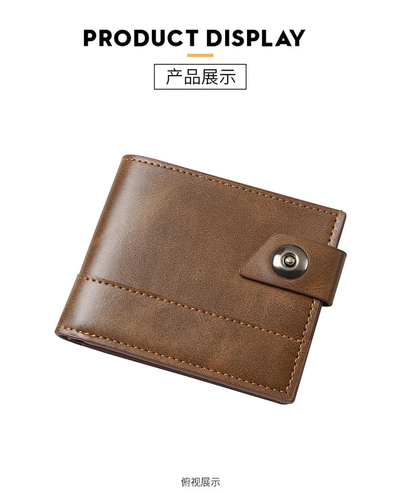 Men's Wallet Pu Leather Short NO Zipper Buckle Wallet Solid Color Wear-Resistant Leather Clip Daily Casual Fashion Zero Wallet