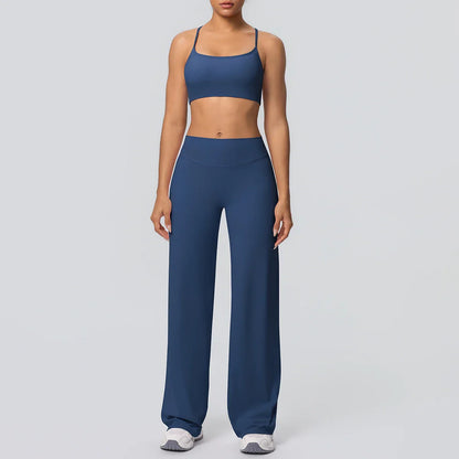 Women Gym Sports Yoga Suit Sexy Beautiful Back Yoga Underwear With Chest Pad Solid Color High Waisted Wide Leg Pants Yoga Set