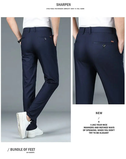 Bamboo Fiber Business Straight Pants Men's Summer Thin Classic Design Office Dress Breathable Casual Formal Trouser Man Clothes