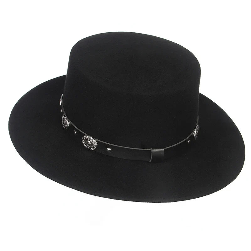 100% Wool Black Retro Felt Fedora Hats for Men Women Wide Brim Soft Church Panama Hat with Belt