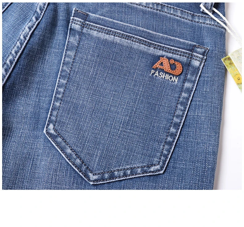 Fashion Light Blue Slim Straight Jeans Men's Spring Autumn Elastic Comfortable Denim Pants Korean Casual Business Trousers